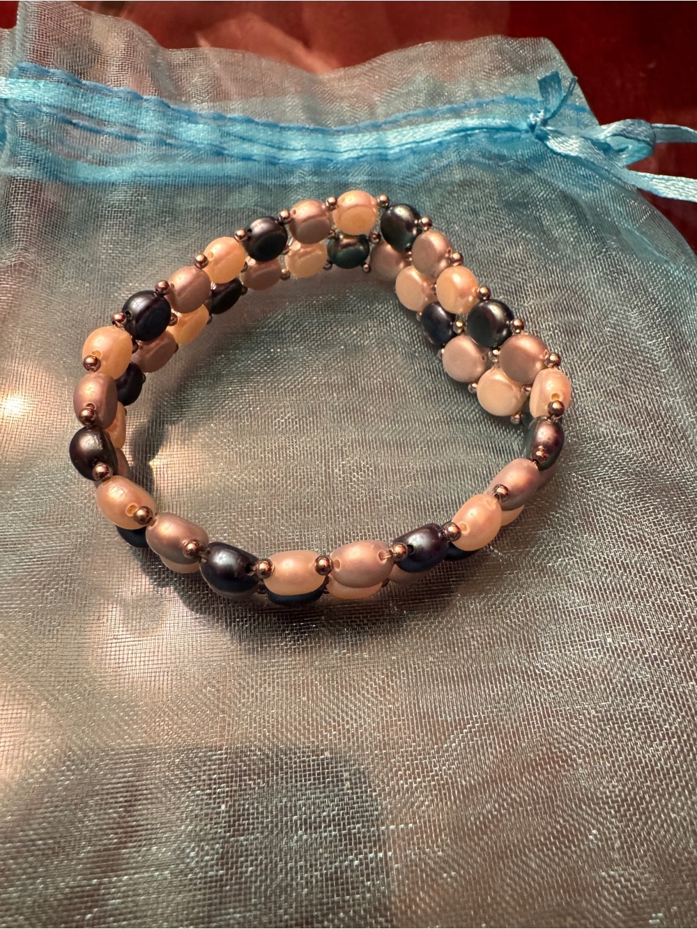 Multi-Color Pearl Stretch Bracelet - Pink & Black Beads